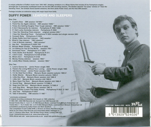 Image of Back Cover of CD - VG+/VG+ - DUFFY POWER, Leapers And Sleepers (RPM Records; RPMD 240, UK 2002, Double CD Case), ,  - 5215252C