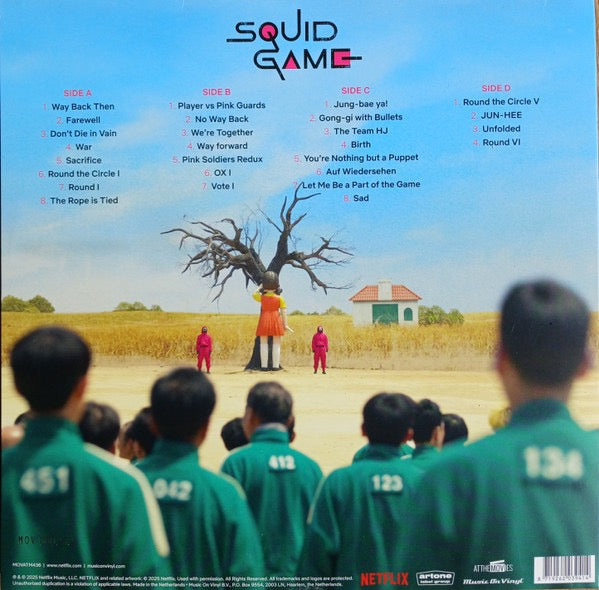 Image of Back Cover of 2xLP - VG+/VG+ - JUNG JAEIL, Squid Game (Soundtrack From The Netflix Series) (Music On Vinyl; MOVATM436, Europe 2025, Pop-Up Gatefold In Stickered Plastic Sleeve, Insert, Limited To 1000 On Pink & Black Vinyl), Small bump on spine. Limited edition number 000526.,  - 5215282C