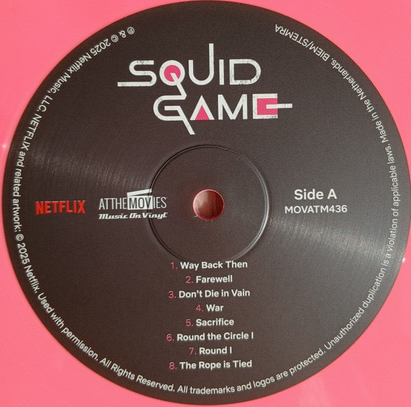 Image of Label Cover of 2xLP - VG+/VG+ - JUNG JAEIL, Squid Game (Soundtrack From The Netflix Series) (Music On Vinyl; MOVATM436, Europe 2025, Pop-Up Gatefold In Stickered Plastic Sleeve, Insert, Limited To 1000 On Pink & Black Vinyl), Small bump on spine. Limited edition number 000526.,  - 5215282C