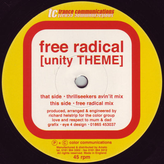 Image of Front Cover of 0116005C: 12" - FREE RADICAL, Unity Theme (A Trance Communication Release (A; TCOM 003, UK 2000) Lighjt marks with some larger hairlines.  /G+