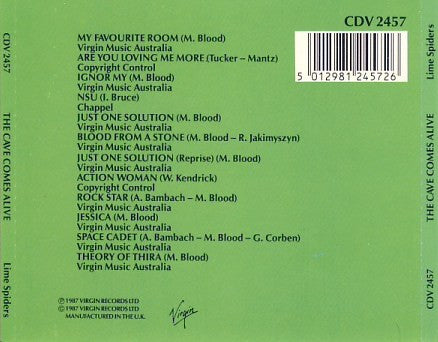 Image of Back Cover of CD - VG+/EX - THE LIME SPIDERS, The Cave Comes Alive! (Virgin ; CDV 2457, UK & Europe 1987), ,  - 0156074S