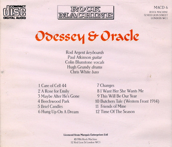 Image of Back Cover of CD - VG+/EX - THE ZOMBIES, Odessey & Oracle (Rock Machine ; MACD 6, UK 1986), ,  - 0156070S