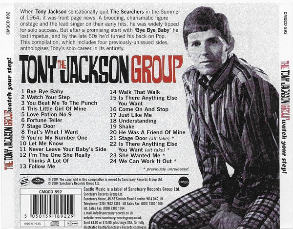 Image of Back Cover of CD - EX/EX - THE TONY JACKSON GROUP, Watch Your Step! (Castle Music; CMQCD 892, UK 2004), ,  - 3036184E