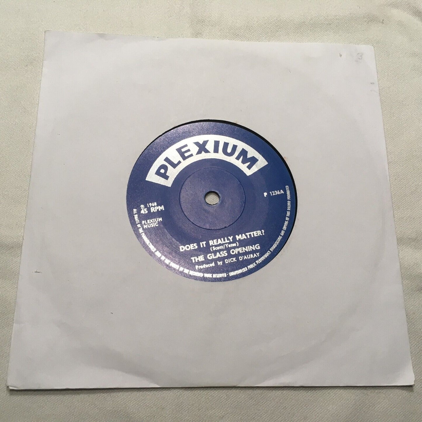 Image of Front Cover of 0116124C: 7" - THE GLASS OPENING, Does It Really Matter?/Silver Bells & Cockle Shells (Plexium; P 1236, UK Reissue, Unofficial)   /VG+