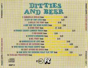 Image of Back Cover of 0116121C: CD - FRANK ZAPPA, Ditties And Beer (Rykodisc; ZAP 2, UK 1995, Jewel Case)   /VG+