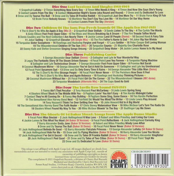 Image of Back Cover of 0136010E: 5xCD - VARIOUS, Good As Gold (Artefacts Of The Apple Era 1967-1975) (Grapefruit Records; CRSEGBOX093, Europe 2021, Box Set)   EX/EX
