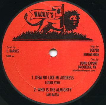 Image of Front Cover of 0116309C: 10" - LUTAN FYAH / JAH BATTA, Dem No Like Mi Address / Who Is The Almighty (Wackie's; DKR-170, US 2014)   /VG+