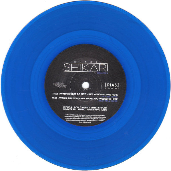 Image of Front Cover of 0156102S: 7" - ENTER SHIKARI, Warm Smiles Do Not Make You Welcome Here: The Remixes (Ambush Reality; AMBR019V, UK 2011) Strong VG+  VG+/VG+