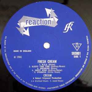 Image of Label Cover of LP - G+/VG - CREAM, Fresh Cream (Reaction; 593 001, UK 1966, Front Laminated Sleeve, Mono, A 2 / B//1 Matrix), Sticker Residue on Sleeve, Tape On Sleeve Edges,  - 1726520E