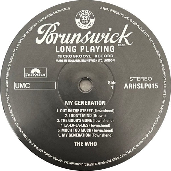 Image of Label Cover of LP - NEW/NEW - THE WHO, My Generation (Brunswick; ARHSLP015, Worldwide 2022 Reissue, Insert, Obi, Limited Edition, Remastered, Stereo, Half Speed Mastering), ,  - 0136109E
