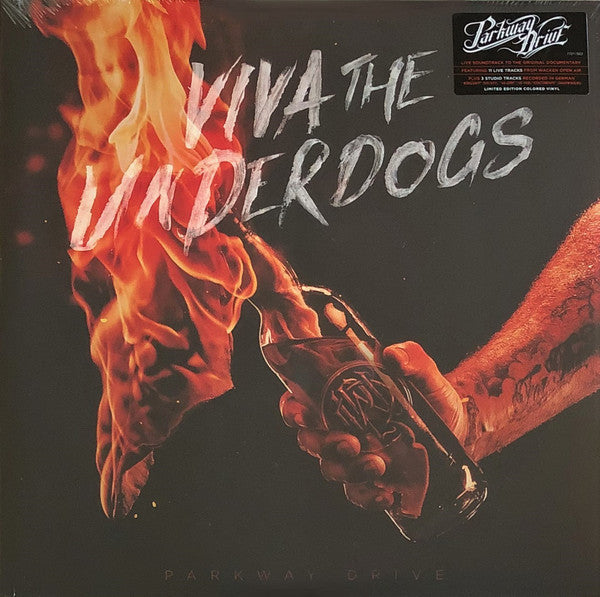 Image of Front Cover of 2xLP - EX/EX - PARKWAY DRIVE, Viva The Underdogs (Epitaph; 7727-1, Europe 2020, Gatefold, Black Inners, Poster, Limited Edition of 300, Black/Orange Swirl Vinyl), Opened from sealed instore, Sleeve still in hype stickered shrinkwrap,  - 0116407C
