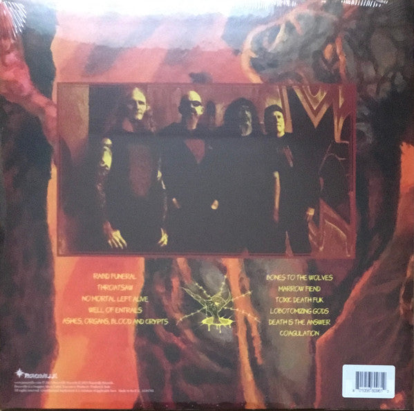 Image of Back Cover of LP - VG+/VG+ - AUTOPSY, Ashes, Organs, Blood And Crypts (Peaceville; VILELP1076, UK 2023, Inner And Peaceville Catalogue Insert, Orange Vinyl, Crypts Limitied Edition), Strong VG+,  - 0116408C