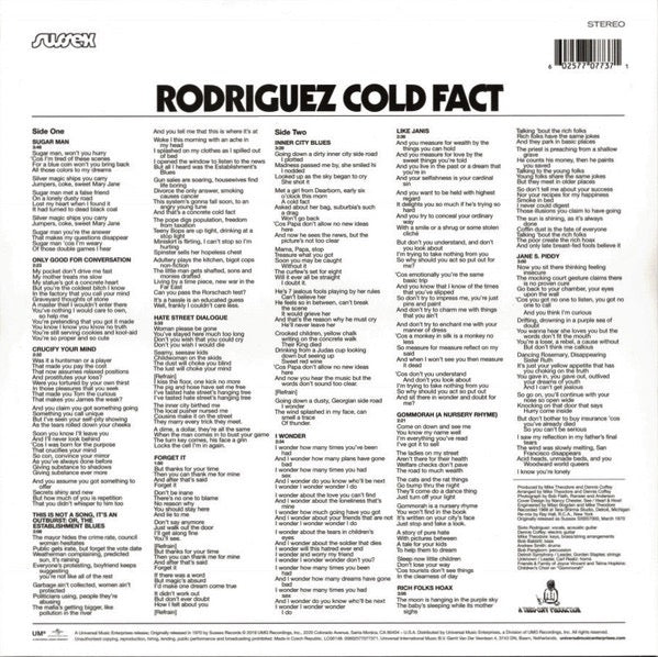 Image of Back Cover of LP - VG+/VG+ - RODRIGUEZ, Cold Fact (UMe; 00602577077371, Europe 2019 Reissue), Sleeve creased.,  - 2426208E