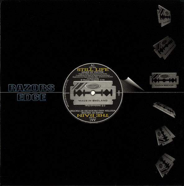 Image of Label Cover of 12" - G+/G+ - GOLDIE / PHOTEK, Still Life / The Rain (Photek Remixes) (Razors Edge; RE 001, UK 1996, Die Cut Company Sleeve), Lots of scuffs, marks and hairlines. Sleeve has creasing and ringwear.,  - 1516134C