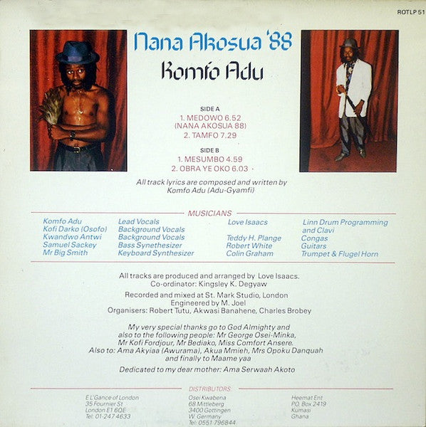 Image of Back Cover of LP - VG/VG+ - KOMFO ADU, Nana Akosua '88 (Anokye Records; ROTLP 51, UK ), ,  - 0246039S