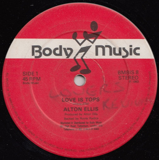 Image of Front Cover of 0216010C: 12" - ALTON ELLIS, Love Is Tops (Body Music; BMBIS 8, UK 1983) Well worn with biro on label.  /G