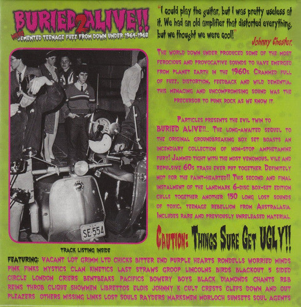 Image of Back Cover of 0236025E: 6xCD - VARIOUS, Buried Alive!! 2 (More Demented Teenage Fuzz From Down Under 1964-1968) (Particles; PART6CDBOX12, UK 2019, Box Set, Booklet, Unofficial)   VG+/VG+