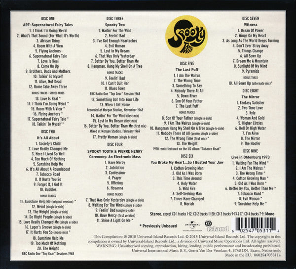 Image of Back Cover of 9xCD - VG+/VG+ - SPOOKY TOOTH, The Island Years (An Anthology) 1967-1974 (Universal Music Catalogue; 470 531-1, Europe 2015, Box Set, 9 Inners, Poster), ,  - 0236050E