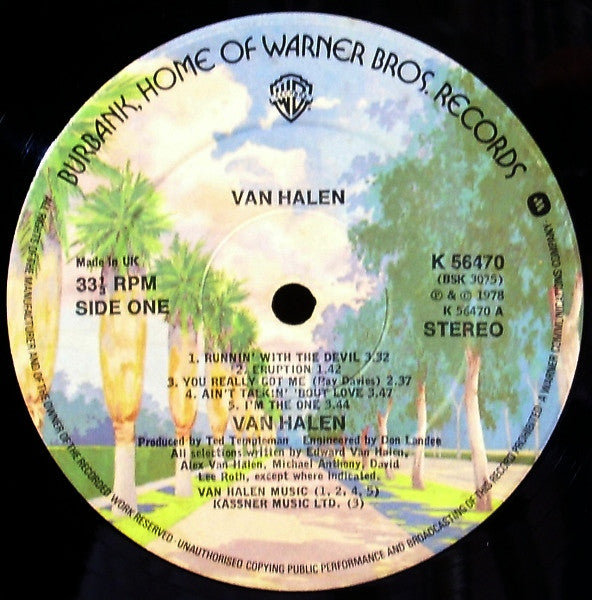 Image of Label Cover of LP - VG/VG - VAN HALEN, Van Halen (Warner Bros. Records; K56470, UK 1978, Burbank Labels), Strong VG - light marks, Edge Wear,  - 4446030S