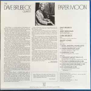 Image of Back Cover of LP - VG+/VG - THE DAVE BRUBECK QUARTET, Paper Moon (Concord Jazz; CJ-178, US 1982, Pasteback Sleeve), ,  - 4326154E