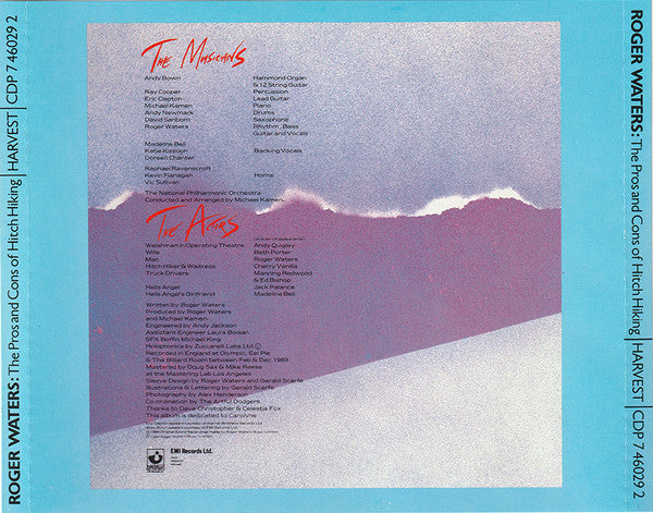 Image of Back Cover of CD - VG+/VG+ - ROGER WATERS, The Pros And Cons Of Hitch Hiking (Harvest; CDP 7 46029 2, UK & Europe 1984, Jewel Case, No Barcode, Made In Japan on Disc), ,  - 0236064E