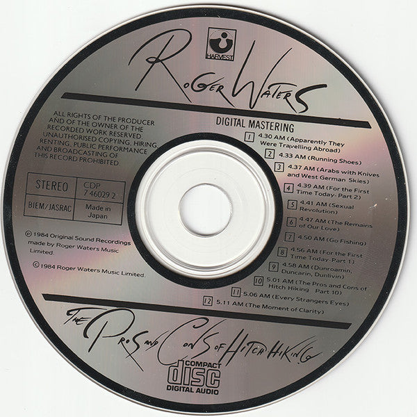 Image of Label Cover of CD - VG+/VG+ - ROGER WATERS, The Pros And Cons Of Hitch Hiking (Harvest; CDP 7 46029 2, UK & Europe 1984, Jewel Case, No Barcode, Made In Japan on Disc), ,  - 0236064E