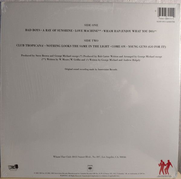 Image of Back Cover of LP - VG/VG+ - WHAM! U.K., Fantastic (Columbia; FC 38911, US Reissue, Inner, Hype Sticker on Shrink), ,  - 0246101S
