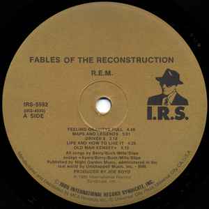 Image of Label Cover of LP - VG/VG - R.E.M., Fables Of The Reconstruction / Reconstruction Of The Fables (I.R.S. Records; IRS-5592, US 1985, Inner, Pinckneyville Pressing), Scuffs, edge wear, seam splits on inner,  - 0246079S