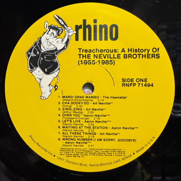 Image of Label Cover of 2xLP - VG/EX - THE NEVILLE BROTHERS, Treacherous: A History Of The Neville Brothers (1955 -1985) (Rhino Records; RNFP71494, US 1986, Gatefold, Insert), ,  - 0226157E