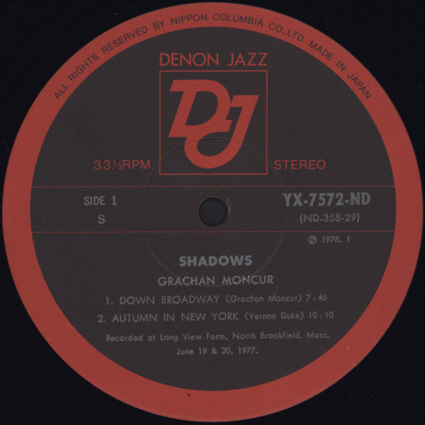 Image of Label Cover of LP - VG/EX - GRACHAN MONCUR III, Shadows (Denon Jazz; YX-7572-ND, Japan 1977, Insert, missing the OBI), Edgewear, bumped corners. No OBI.,  - 0226169E