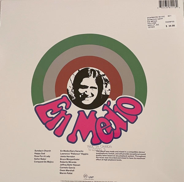 Image of Back Cover of LP - VG+/VG - GARY SARACHO, En Medio (Verve Records; B0033563-01, US 2022 Reissue, Gatefold), Strong VG - light marks only.,  - 0216327C