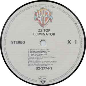 Image of Label Cover of LP - G+/VG - ZZ TOP, Eliminator (Warner Bros. Records; 92-3774-1, UK 1983, Inner), A couple of small tears to main image on sleeve. Light hairlines on the vinyl.,  - 0626042E