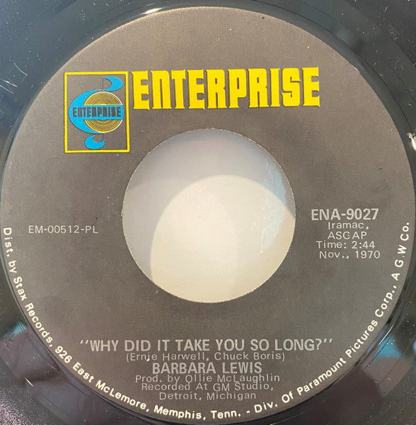 Image of Back Cover of 7" - /G+ - BARBARA LEWIS, Ask The Lonely / Why Did It Take You So Long (Enterprise; ENA-9027, US 1970), Marks on A side.,  - 0256256S