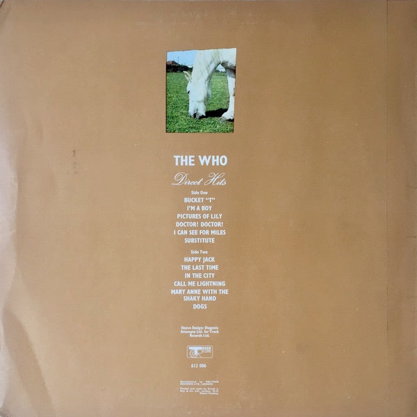 Image of Back Cover of 3524512E: LP - THE WHO, Direct Hits (Track; 612006, UK 1968, Laminated Front Sleeve, Mono)   VG/VG+