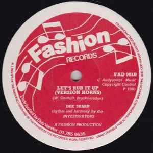 Image of Back Cover of 12" - G+/VG - DEE SHARP, Let's Dub It Up (Fashion Records; FAD 001, UK 1980, Company Sleeve), Light marks. Some staining on company sleeve.,  - 2346175S