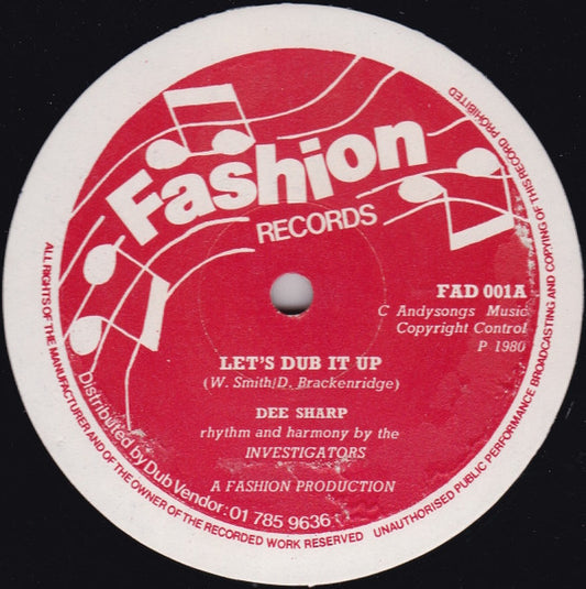 Image of Front Cover of 12" - G+/VG - DEE SHARP, Let's Dub It Up (Fashion Records; FAD 001, UK 1980, Company Sleeve), Light marks. Some staining on company sleeve.,  - 2346175S