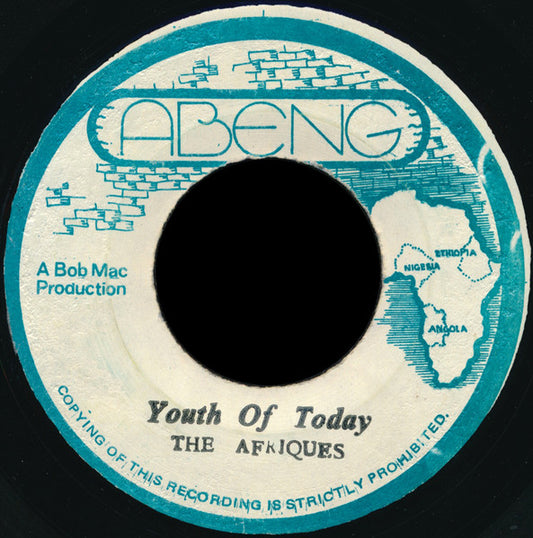 Image of Front Cover of 0256257S: 7" - THE AFRIQUES, Youth Of Today (Abeng; none, Jamaica )   /G+
