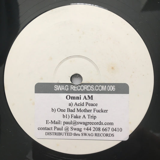 Image of Front Cover of 0216575C: 12" - OMNI AM*, Acid Peace (Swagrecords.com; SWAG RECORDS.COM 006, UK 2003, Stickered White Label) Visually has hairlines, light scuffs and some storage marks but plays well however.  /G+
