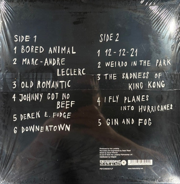 Image of Back Cover of LP - EX/EX - HIS LORDSHIP, Bored Animal (Psychonaut Sounds; PSYCHED021LP, UK & Ireland 2025, Inner, White Vinyl), Seal opened instore, still in shrinkwrap.,  - 0246283S