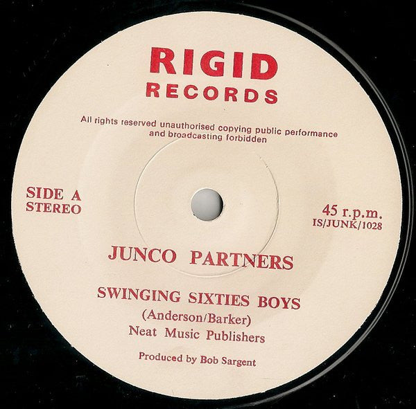 Image of Label Cover of 7" - VG+/EX - JUNCO PARTNERS, Swinging Sixties Boys (Rigid Records; IS/JUNK/1028, UK 1979, Picture Sleeve), ,  - 0226285E