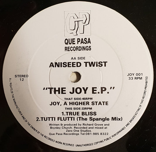Image of Front Cover of 0346036S: 12" - ANISEED TWIST, The Joy EP (Que Pasa Recordings ; JOY 001,   ) light marks only  /VG