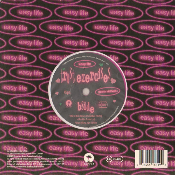Image of Back Cover of 7" - EX/EX - EASY LIFE, Trust Exercises (Island Records; 5518119, UK 2023, Picture sleeve, Pink Vinyl), ,  - 0326031E
