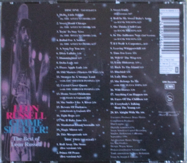 Image of Back Cover of 0336077E: 2xCD - LEON RUSSELL, Gimme Shelter! The Best Of Leon Russell (EMI; 7243 8 52644 2 9, Europe 1996, Double CD Case, Booklet)   VG+/EX