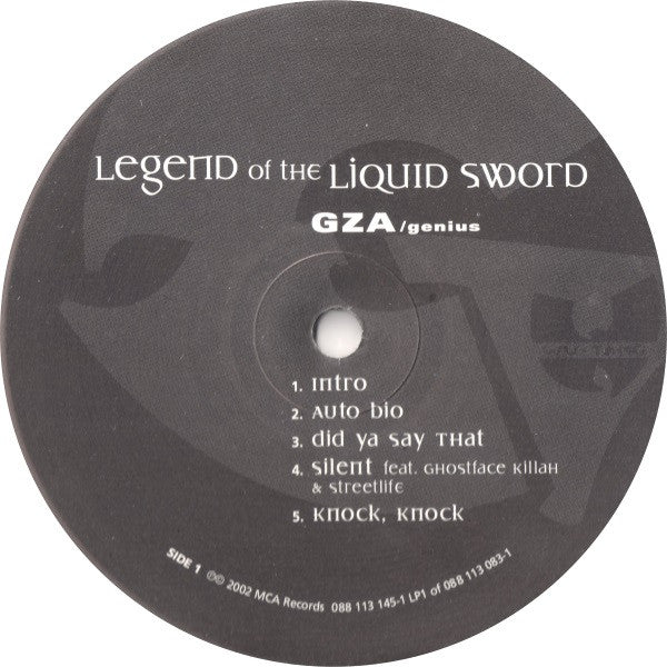 Image of Label Cover of 2xLP - VG/VG - GZA / GENIUS, Legend Of The Liquid Sword (MCA Records; 088 113 083-1, US 2002), Vinyl is strong VG - just a few light hairlines across the 4 sides. Permanent stickers on the labels. Sleeve has ringwear and creases.,  - 3926100E