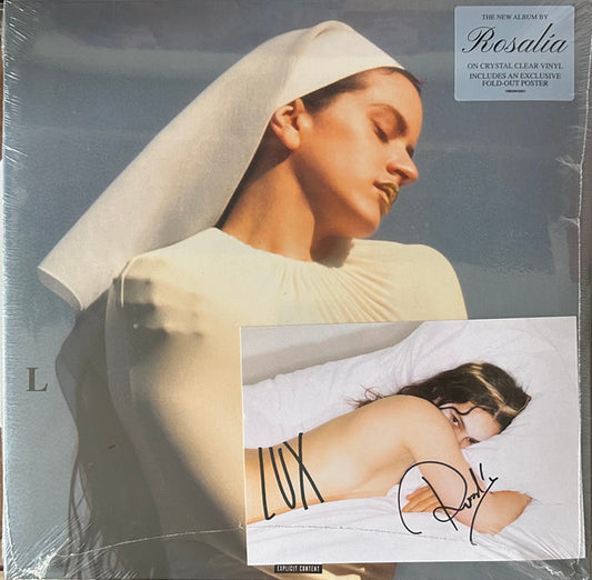 Image of Front Cover of 0326189E: 2xLP - ROSALIA, LUX (Columbia; 19802943251, Europe 2025, Textured Gatefold Sleeve, Cross Shaped Fold-Out Poster, Stickered Sleeve, Clear Vinyl, Signed Postcard)   EX/M