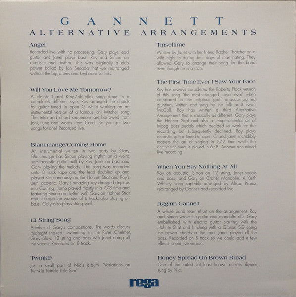 Image of Back Cover of LP - EX/EX - GANNETT, Alternative Arrangements (Rega Research Limited; ENS 001, UK ), ,  - 0326142E