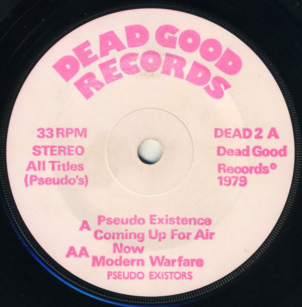 Image of Label Cover of 7" EP - VG+/EX - PSEUDO EXISTORS, Stamp Out Normality! (Dead Good Records ; DEAD 2, UK 1979, Stamped White Label, Fold Over Sleeve), Ring Wear On Rear Flap Of Sleeve,  - 0326235E