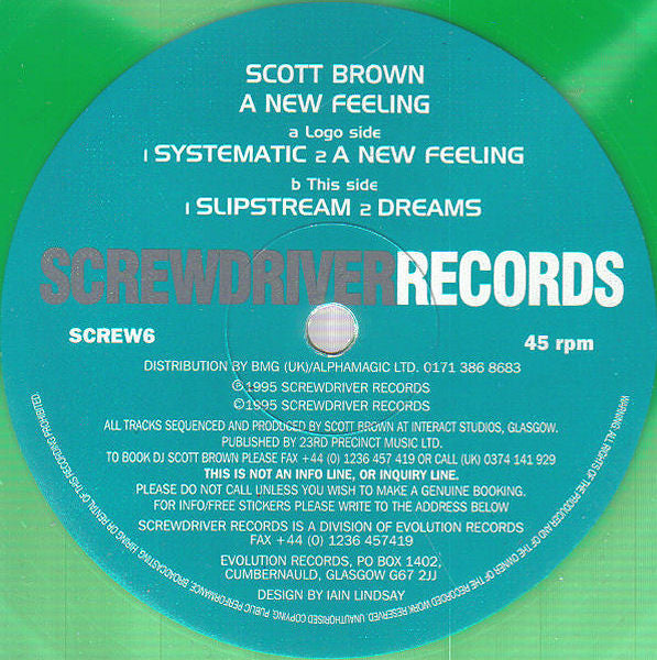 Image of Front Cover of 0346207S: 12" - SCOTT BROWN, A New Feeling (Screwdriver Records; SCREW6, UK 1995) Marks across either side, surface noise throughout.  /G+