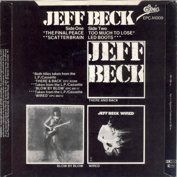 Image of Back Cover of 7" EP - VG+/EX - JEFF BECK, Jeff Beck (Epic ; EPC A 1009, UK 1981, Promo, Picture Sleeve), ,  - 0326216E