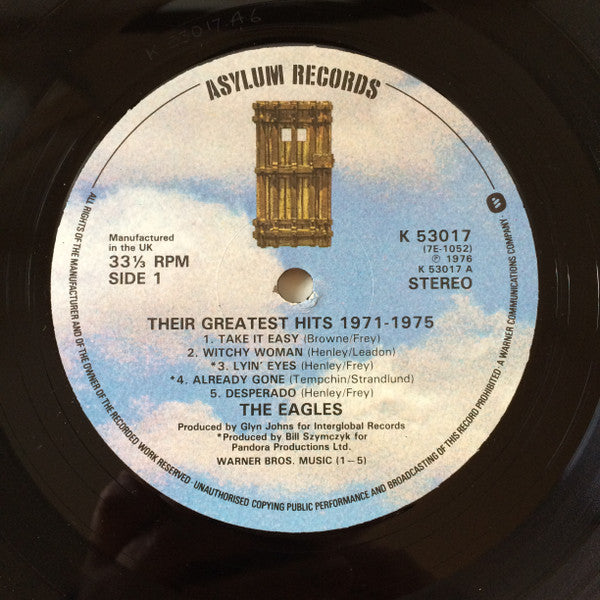 Image of Label Cover of LP - VG+/VG - EAGLES, Their Greatest Hits (1971-1975) (Asylum Records; K 53017, UK 1970s Reissue, Non-Embosssed, Strawberry Run-Out), Strong VG,  - 2016115C